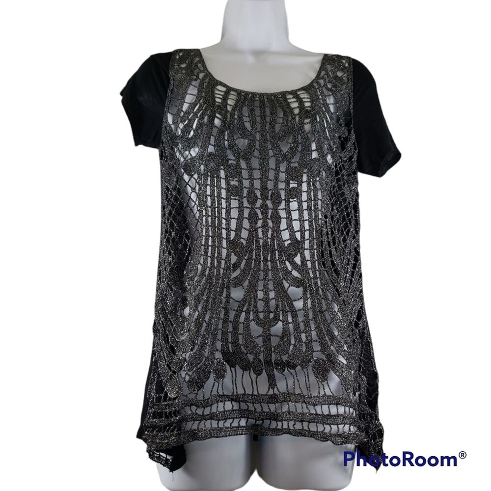 Daytrip Grey/Black Sparkly Open Knit Style Blouse Size Medium
